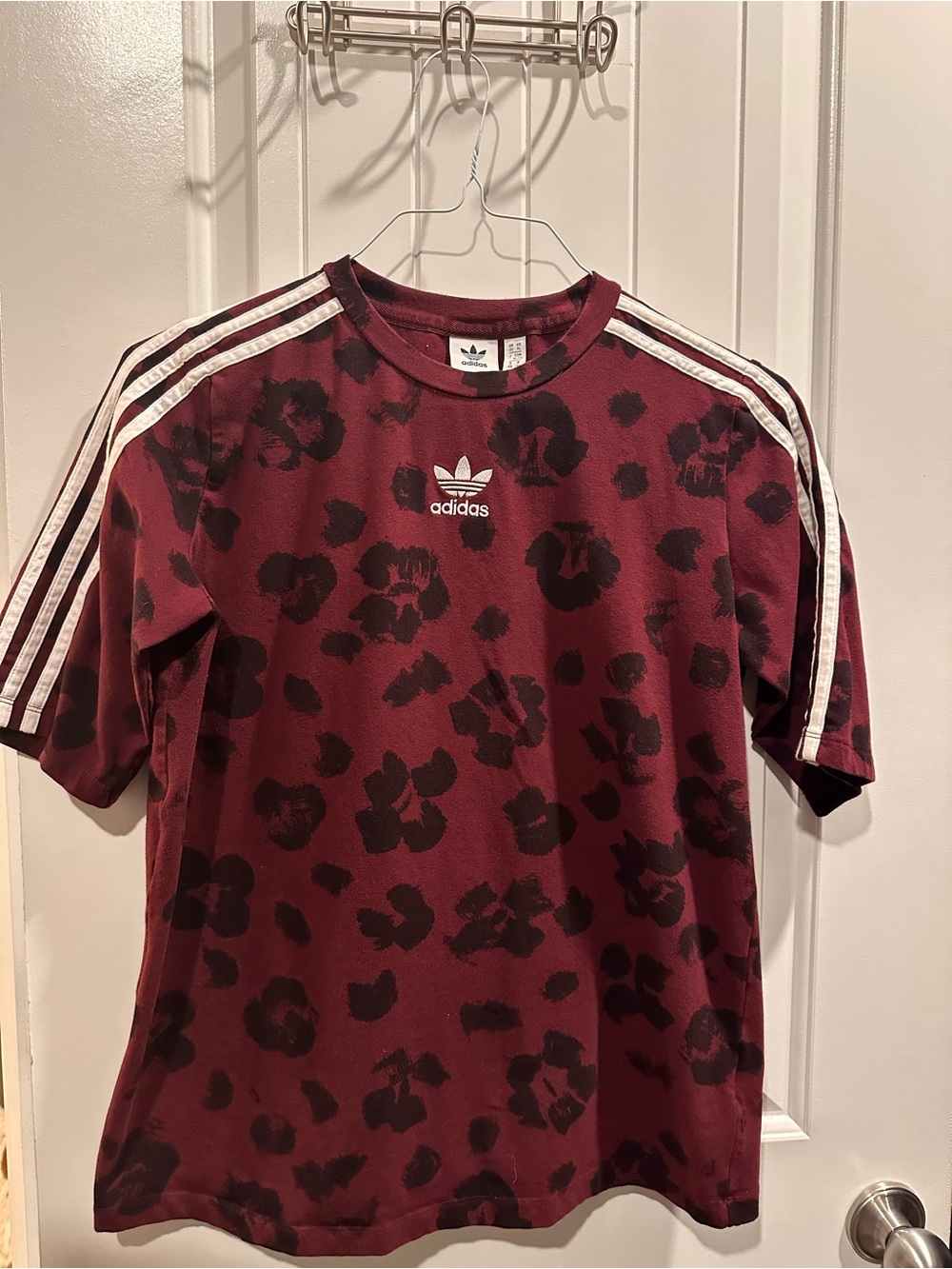 adidas Maroon Black Leopard Print Short Sleeve Tee